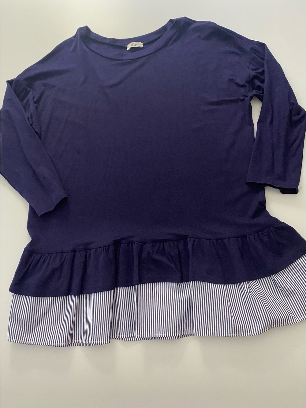 Women’s Navy Ruffle Hem Tunic with Striped Layer NWOT